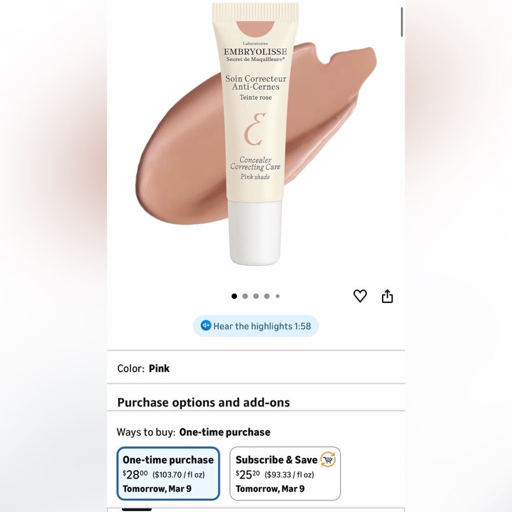 Embryolisse Correcting Concealer — Brightening Pink Shade. New